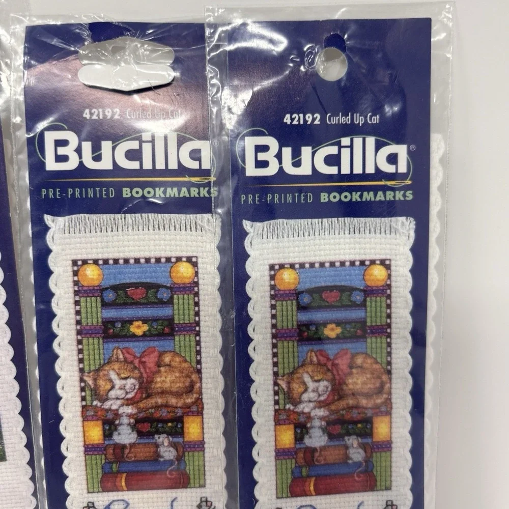 Vintage Bucilla Cross Stitch Bookmark Kits 1-Cat 2-Lighthouse Lot Of 3 Sealed